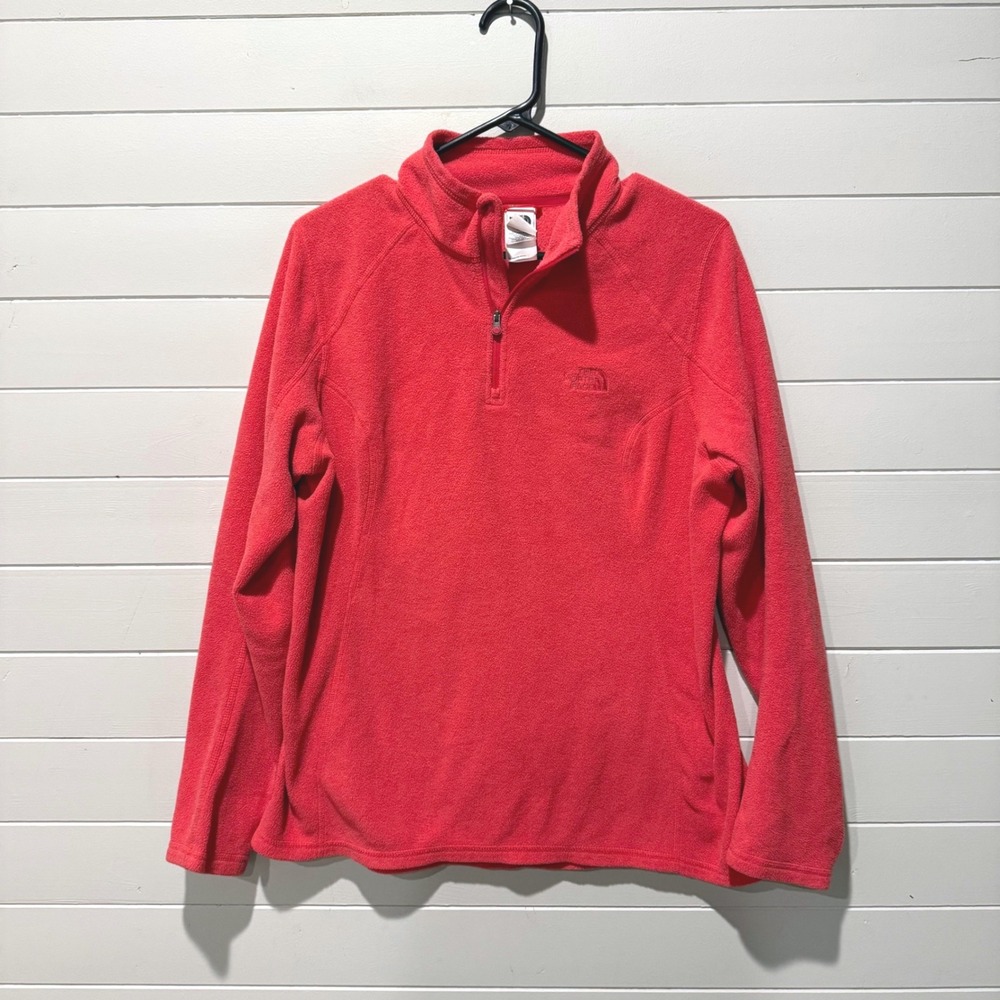 The North Face TKA 100 Womens 1/4 Zip Fleece Pullover L Pink Red Polartec Jacket